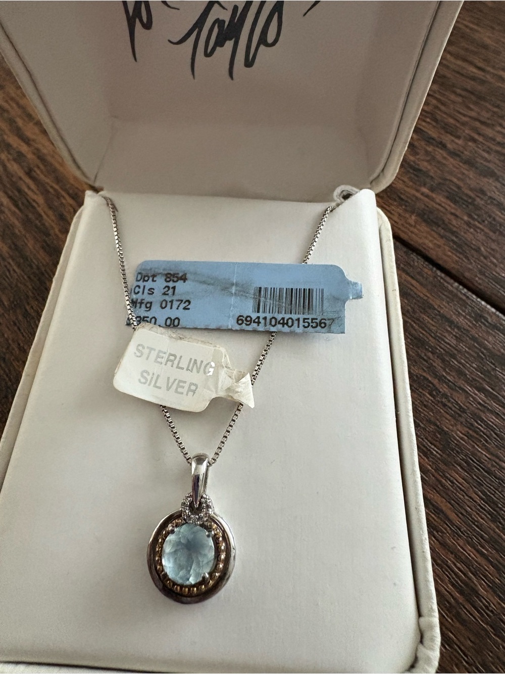 Lord & Taylor Sterling Silver Light Blue Pendant Necklace